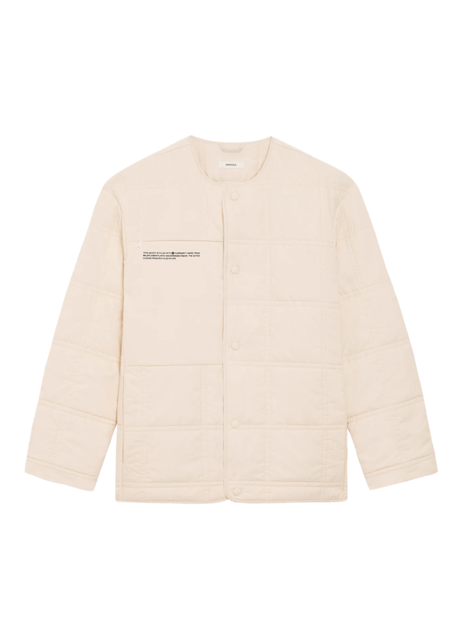 Flower-Warmth Quilted Collarless Jacket - sand