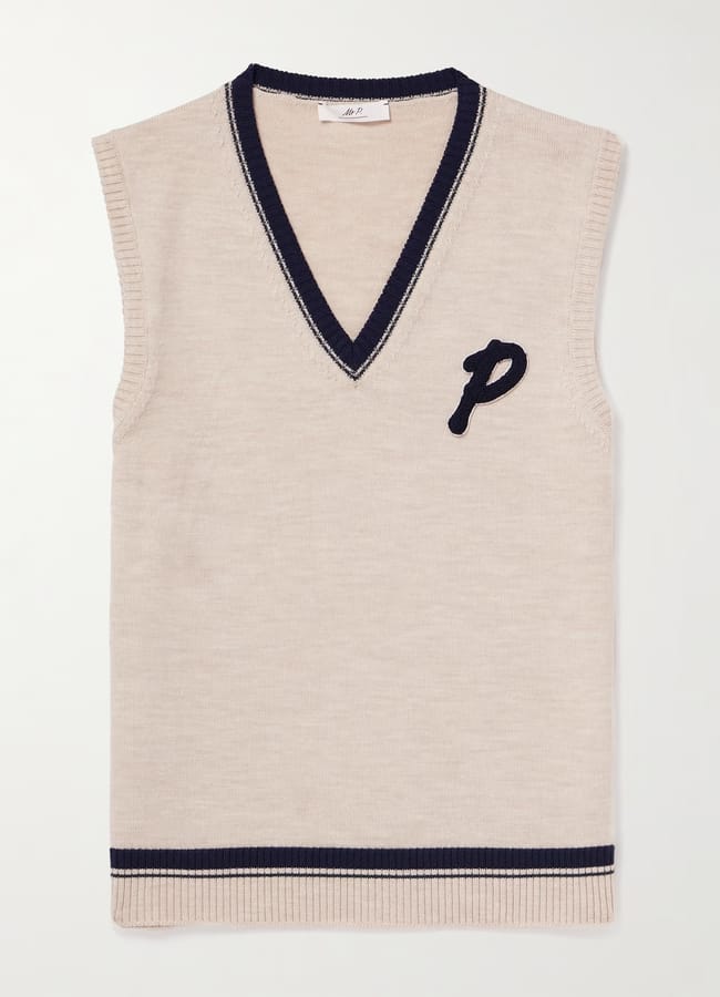 MR P. Golf Logo-Appliquéd Striped Merino Wool Sweater Vest £195 DESIGNED BY MR PORTER