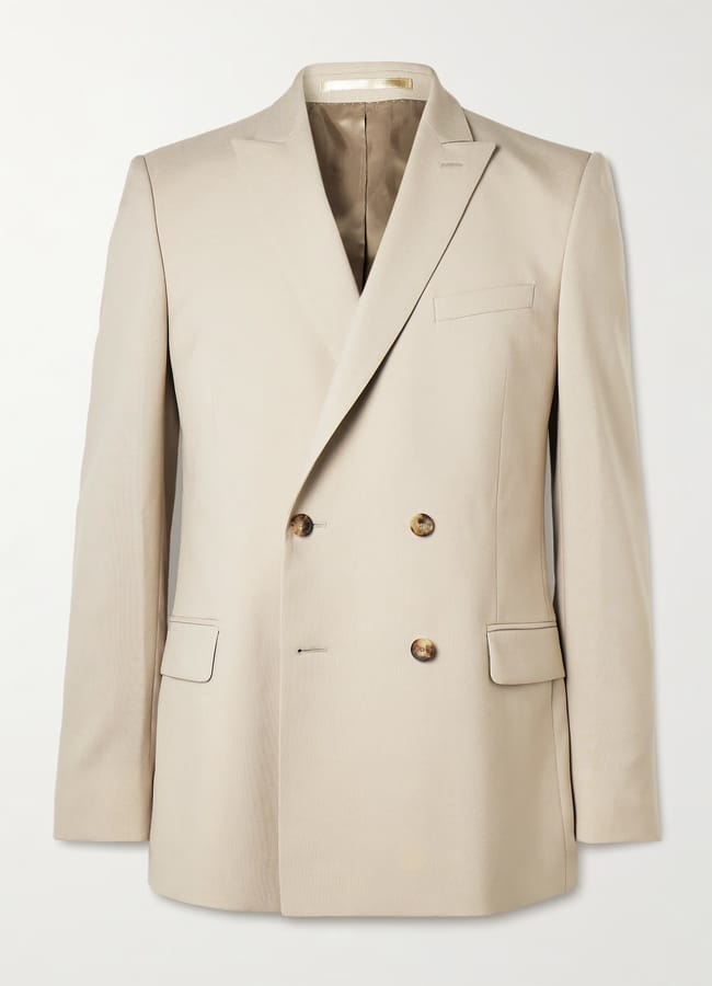 cream double breasted suit jacket