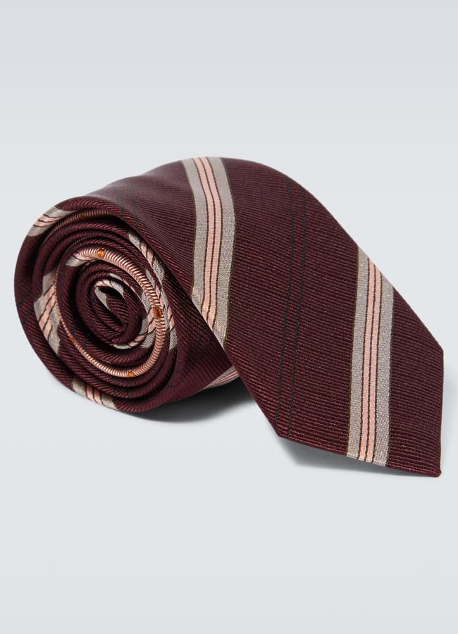 striped burgundy and pink Dries Van Noten Silk Satin Tie