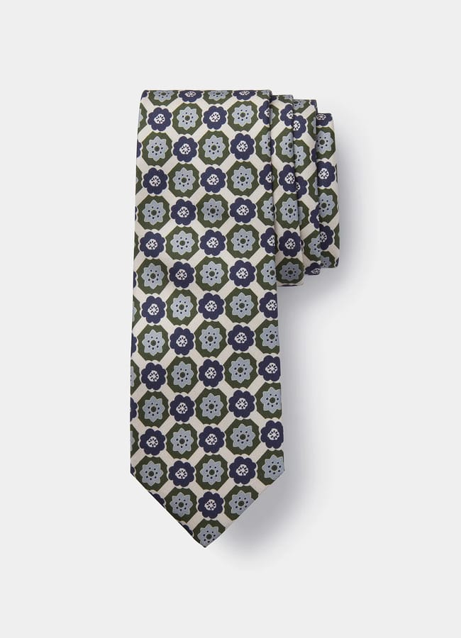 SIRPLUS Navy & Green Tile Print Tie