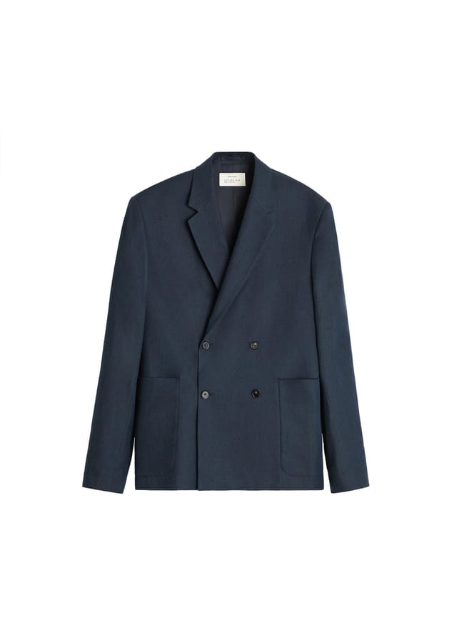 ZARA DOUBLE-BREASTED HERRINGBONE SUIT BLAZER