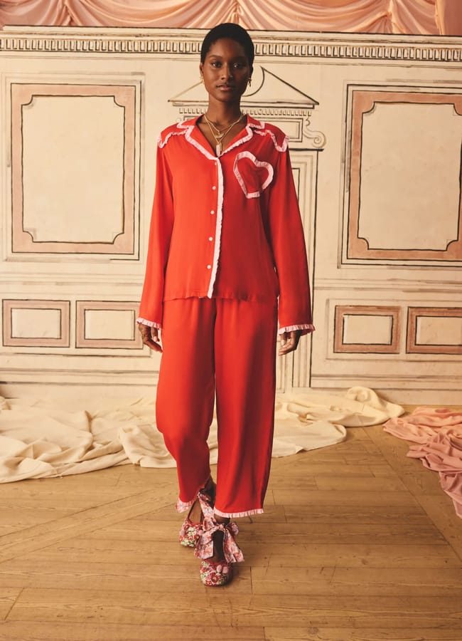 model wearing red Cath Kidston Button Up Pyjama Set 1
