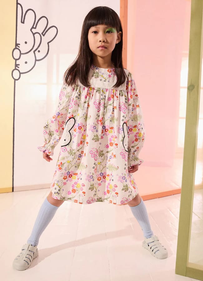 little girl wearing Cath Kidston Miffy Shirtdress