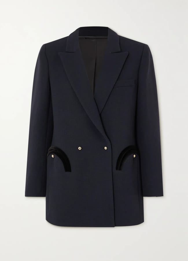 BLAZÉ MILANO Resolute Everyday double-breasted velvet-trimmed wool-crepe blazer £1,420