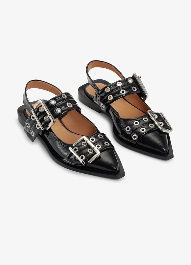 GANNI Black Feminine Buckle Ballerinas