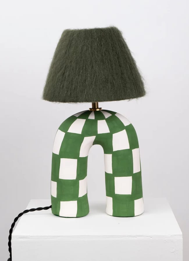 hannahsimpsonstudio 'You' Table Lamp - Forest Green Checkerboard