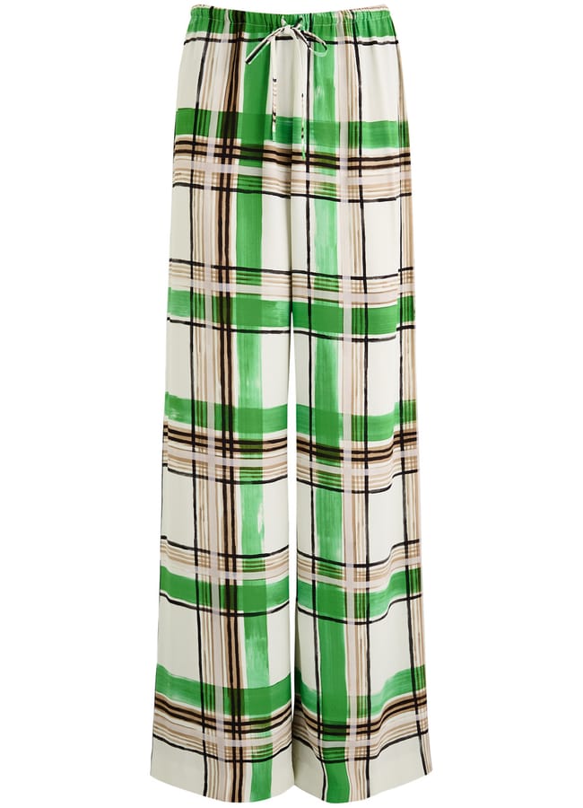green checked wide leg trousers