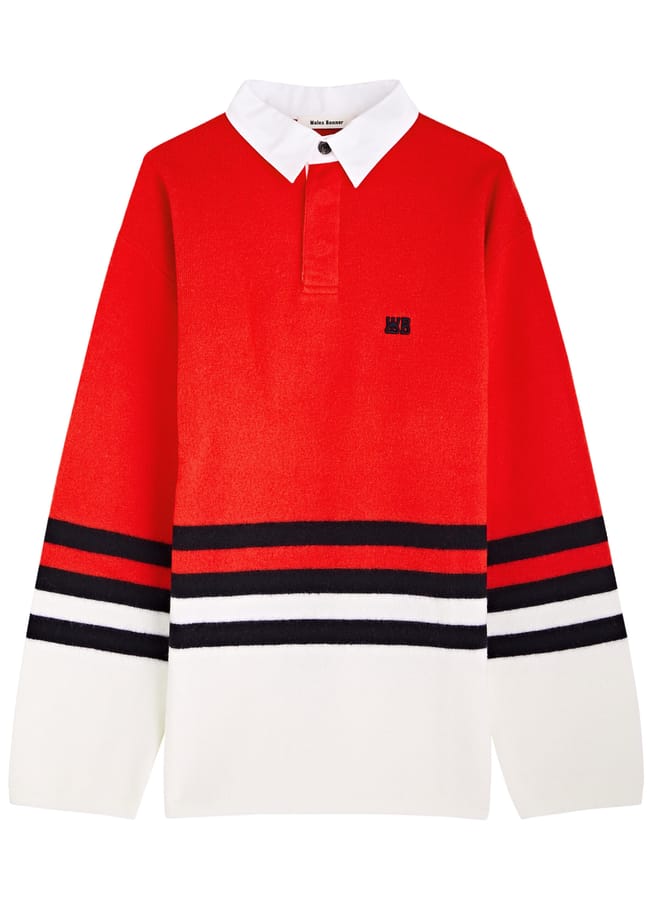 RED WALES BONNER Cypher striped wool polo shirt