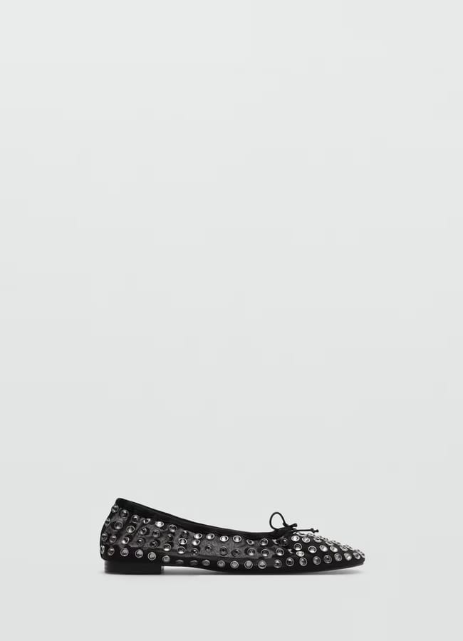 mango Studded mesh ballerina shoes