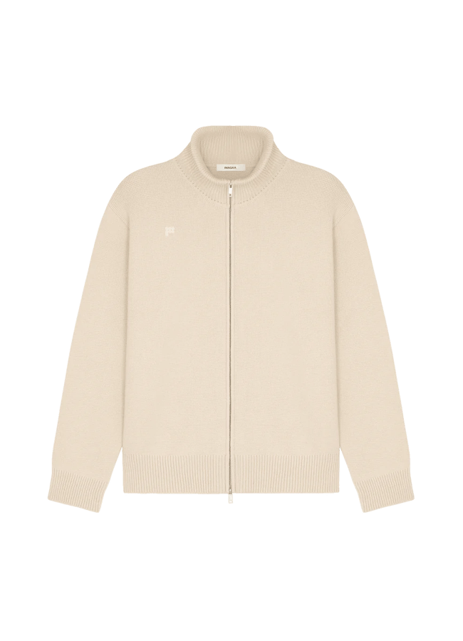 Mens DNA Recycled Cashmere Zip Up Sweater - Ecru Ivory