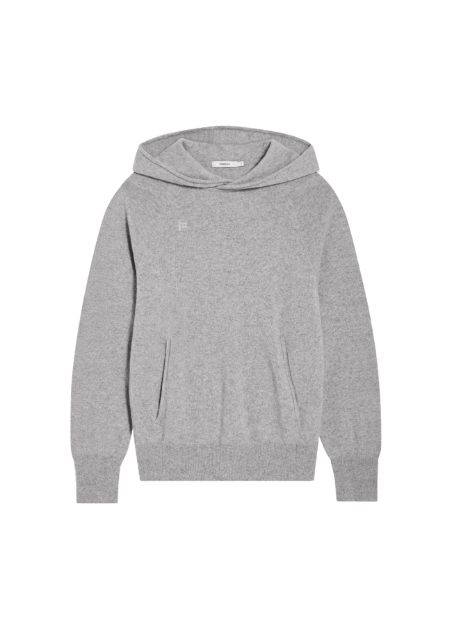 Mens Recycled Cashmere Hoodie - Pale Grey Melange