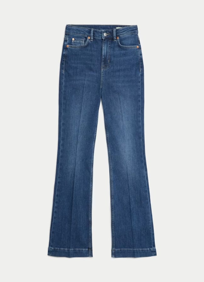 M&S High Waisted Crease Front Slim Flare Jeans