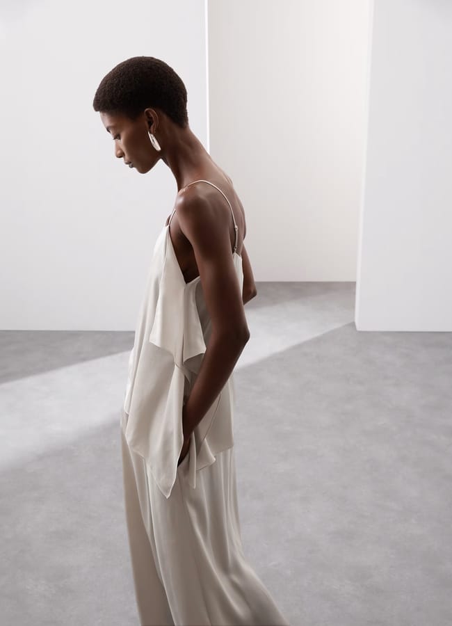model wearing M&S Pure Silk Ruffle Cami Top