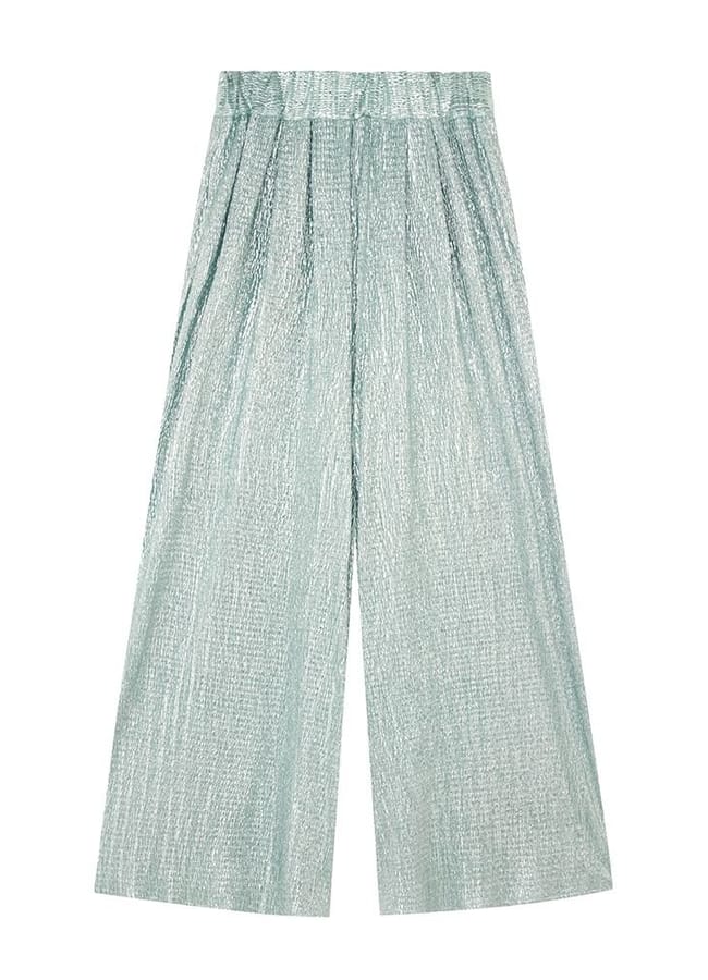 Sea Green Glitter Jacquard Palazzo Pants