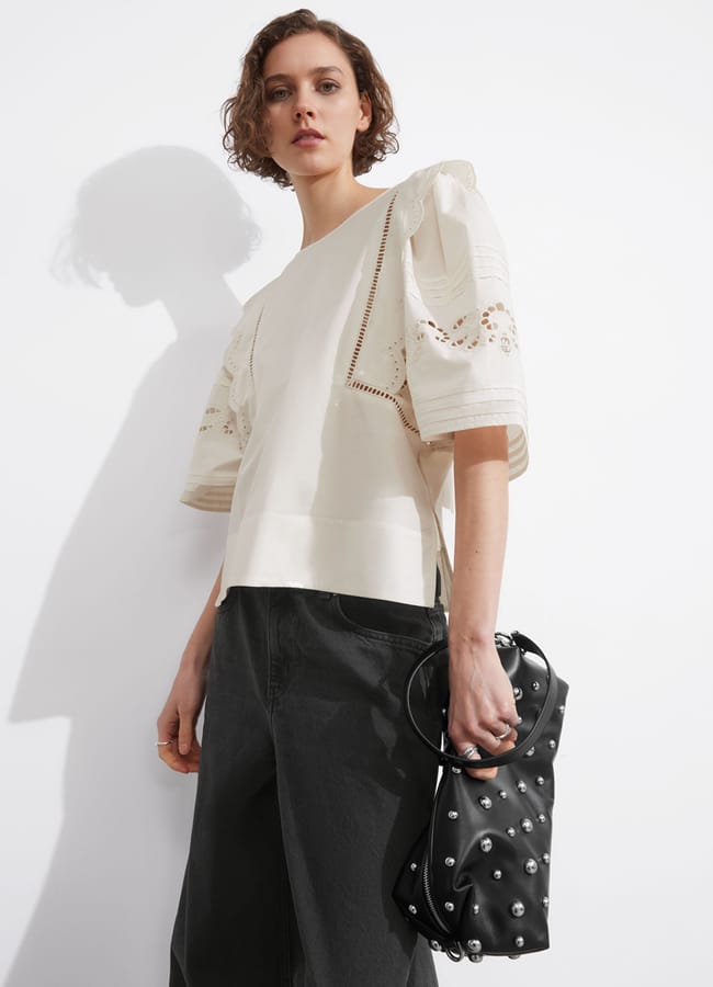 stories Studded Leather Clutch
