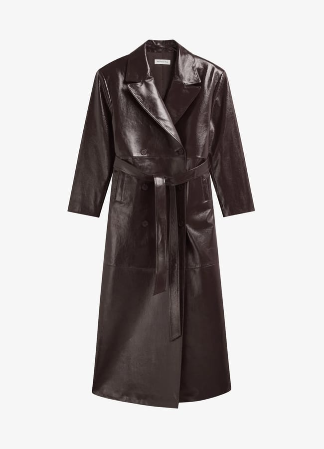 THE FRANKIE SHOP Tina Crackled Faux Leather Trench Coat - Brown