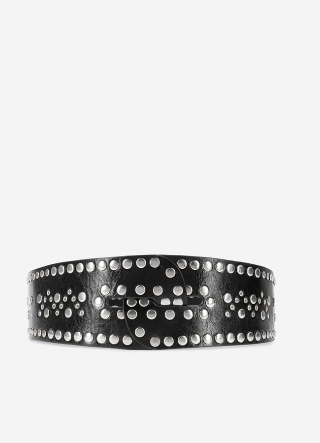 Wide studded black leather belt
