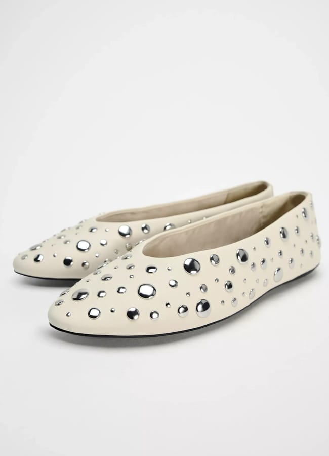 cream ballet flats with studs