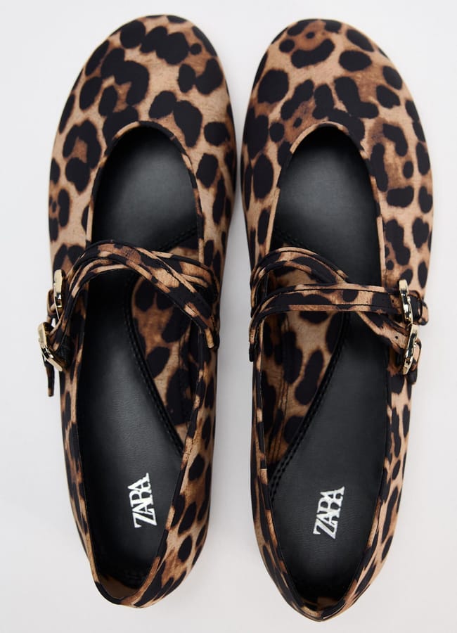 ZARA ANIMAL PRINT DOUBLE STRAP BALLERINAS