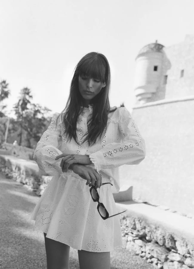 model wearing ZARA SHIRT WITH CUTWORK EMBROIDERY