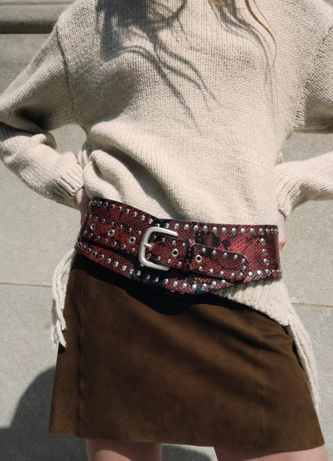 ZARA STUDDED ANIMAL PRINT LEATHER CORSET BELT