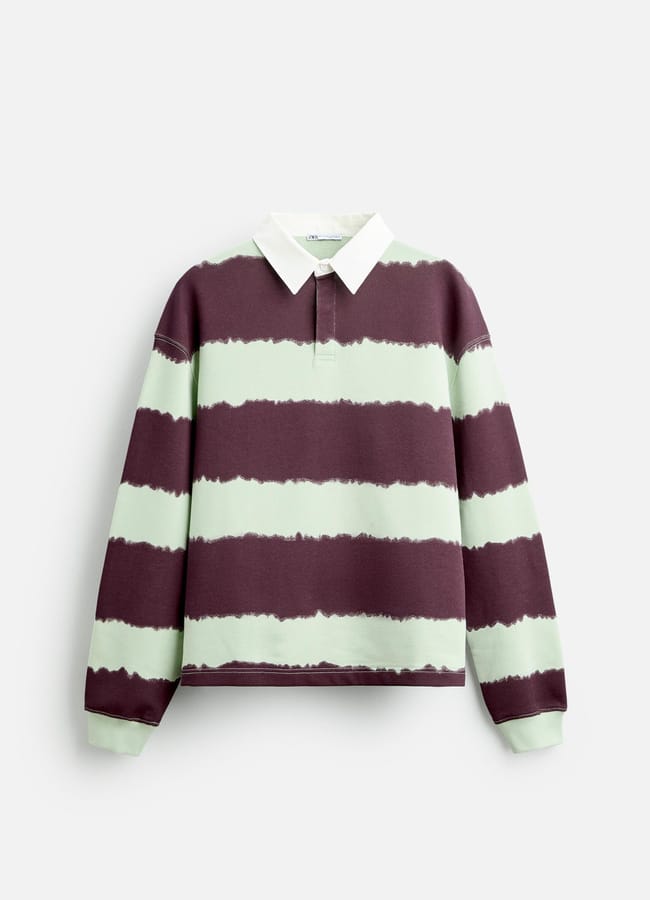 ZARA TIE-DYE STRIPE PRINT POLO SHIRT