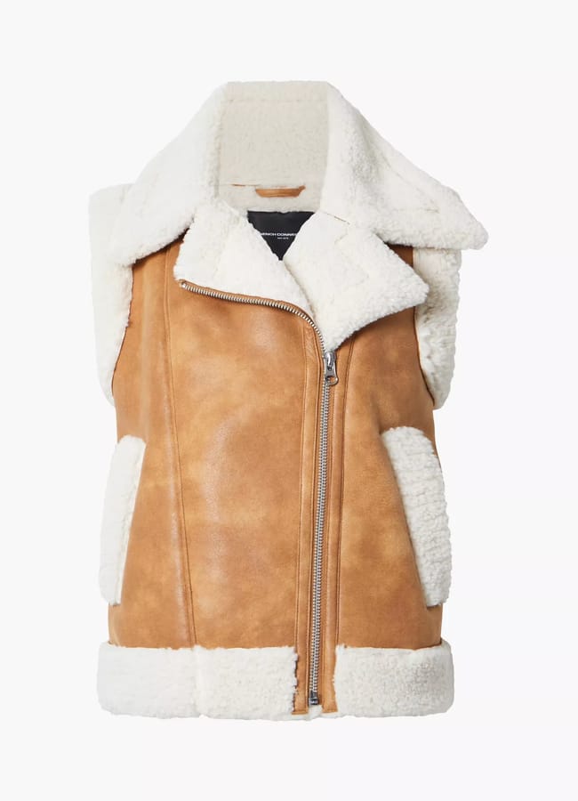 JL French Connection Camry Suedette Gilet, Tan/Ivory