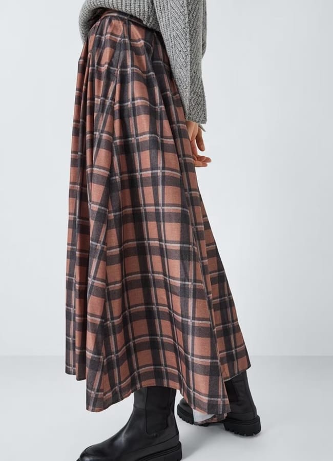 close up of model wearing John Lewis Taffeta Skirt, Check