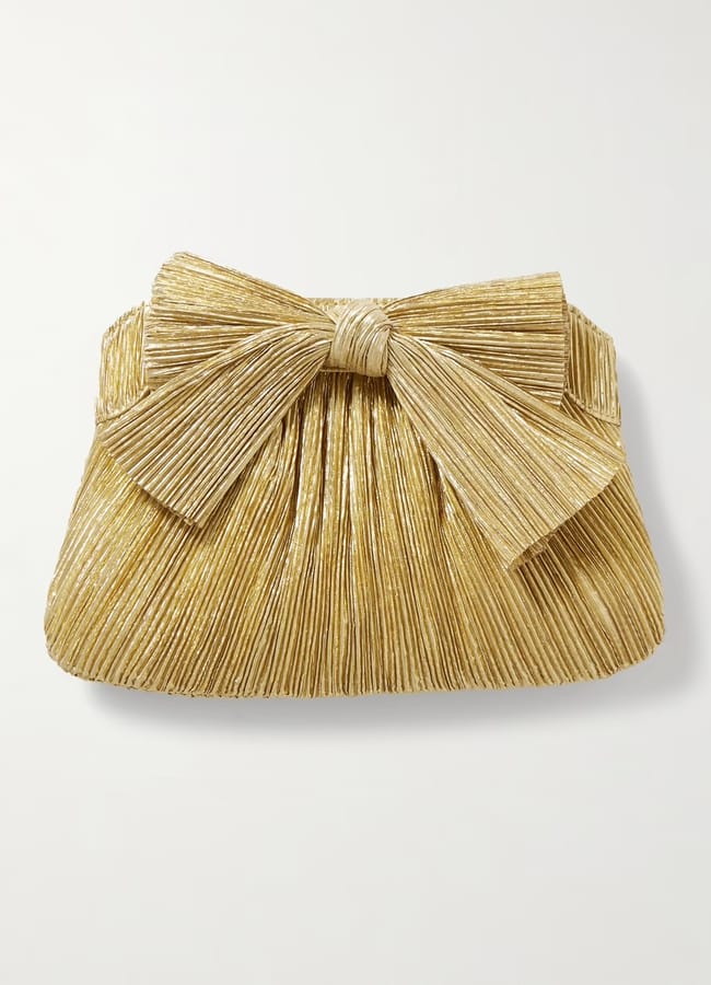 LOEFFLER RANDALL Rayne bow-embellished plissé-lamé clutch
