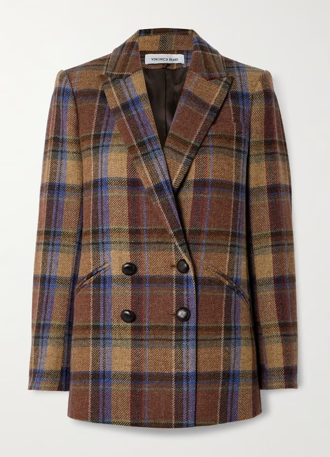 VERONICA BEARD Oria Dickey double-breasted checked wool-twill blazer