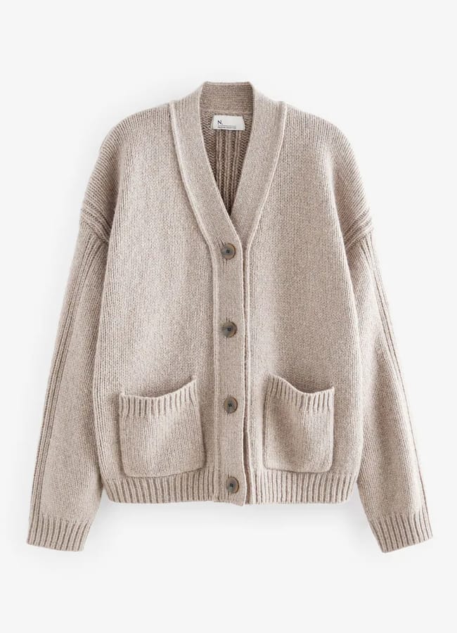next Neutral Wool Blend Yak Soft Touch Front Pocket Knitted Cardigan