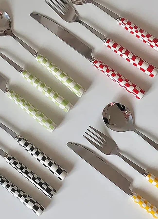 the house of bloc Chequered Pattern Stainless Steel Cutlery Set