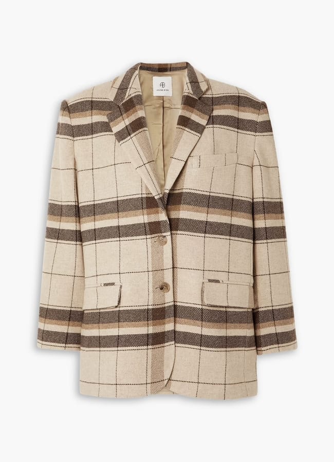 ANINE BING Quinn checked wool-blend twill blazer