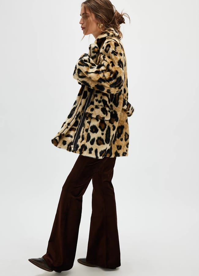 model wearing Bella Leopard Coat