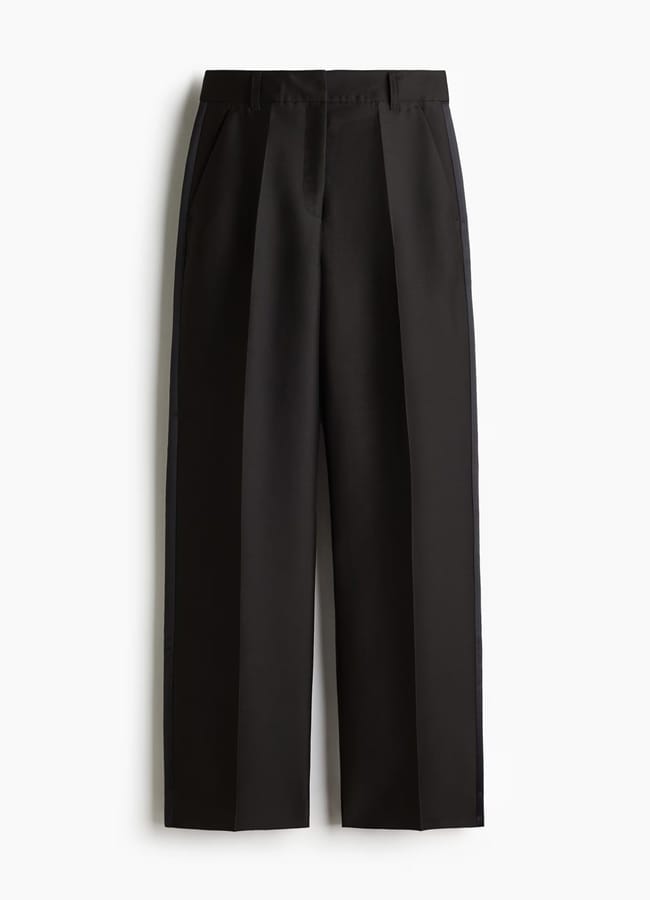 H&M Crease-leg tuxedo trousers in black