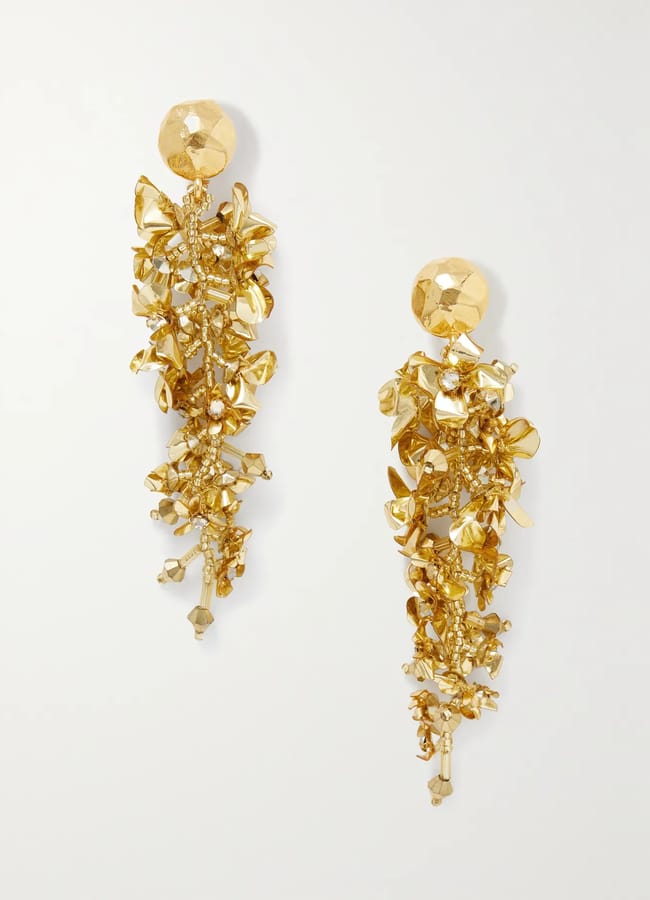 OSCAR DE LA RENTA Flower Vine gold-tone, crystal and bead clip earrings