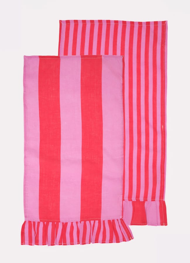 PINK STRIPE TEA TOWELS