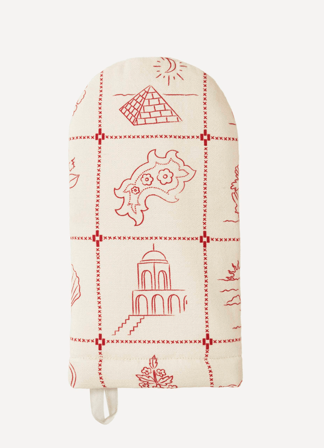 Cherry Flips Redwork Single Oven Mitt in Red