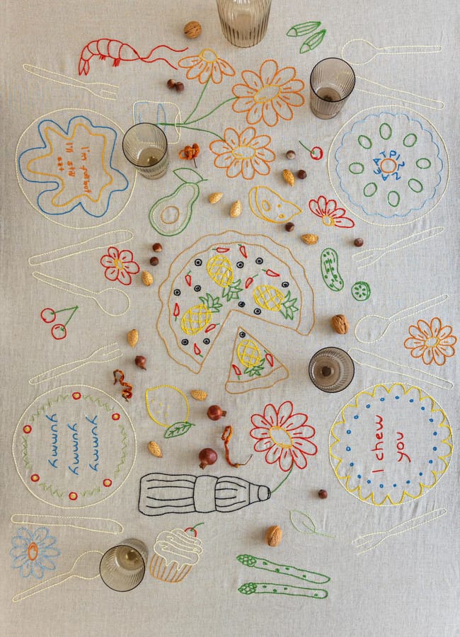 ETSY RESERVED for EDA - Please Don’t Buy / Made to Order Hand-Embroidered Natural Linen Tablecloth for 4