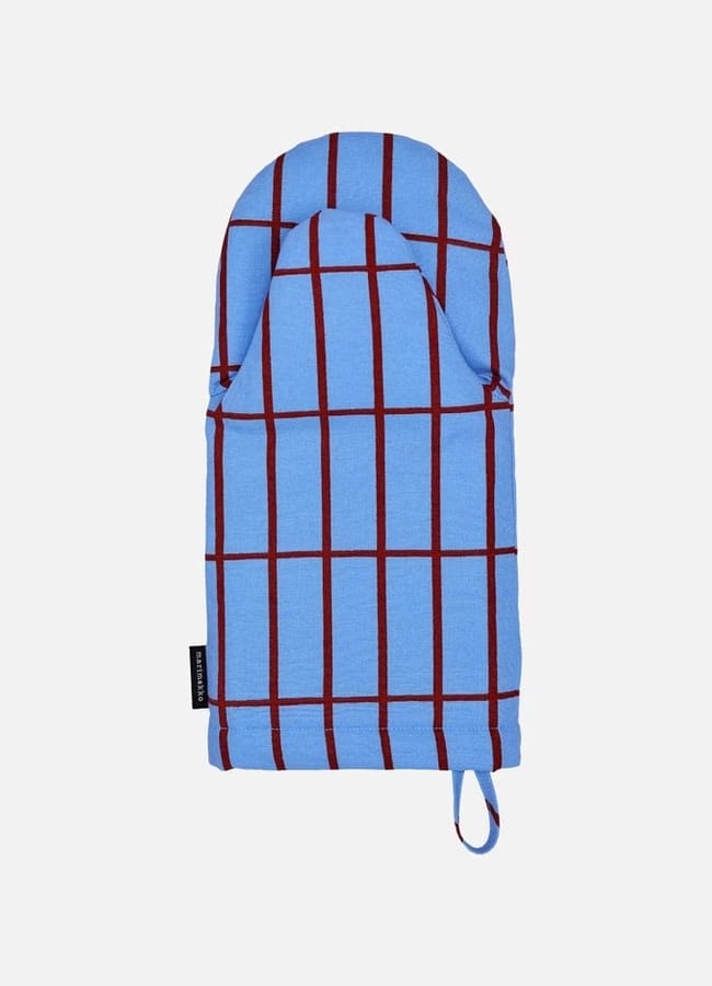blue and burgundy striped glove