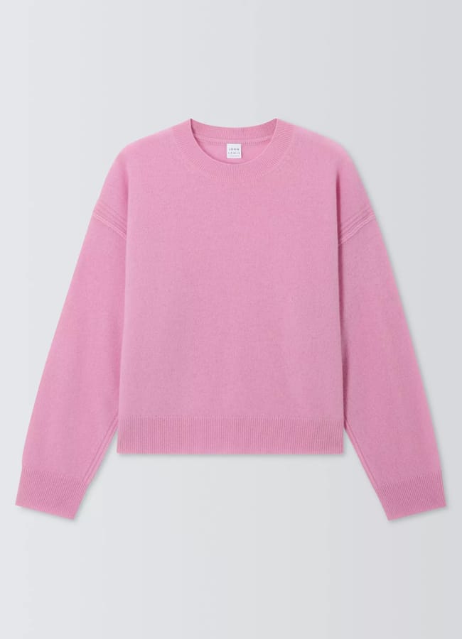 John Lewis Cashmere Boxy Fit Jumper, Pink, 14