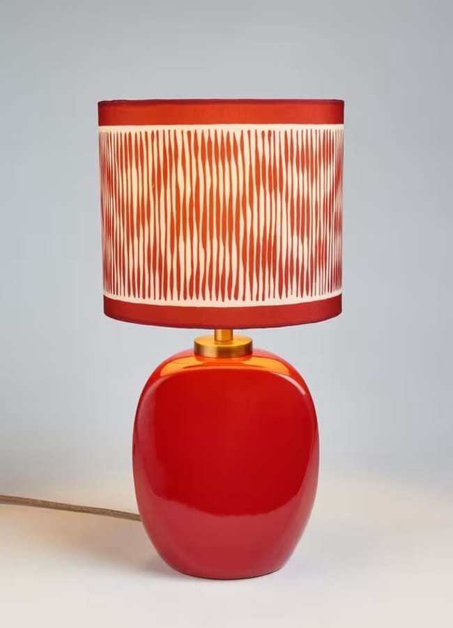 John Lewis X Collagerie Ikat Stripe Print Small Faceted Ceramic Table Lamp, Red