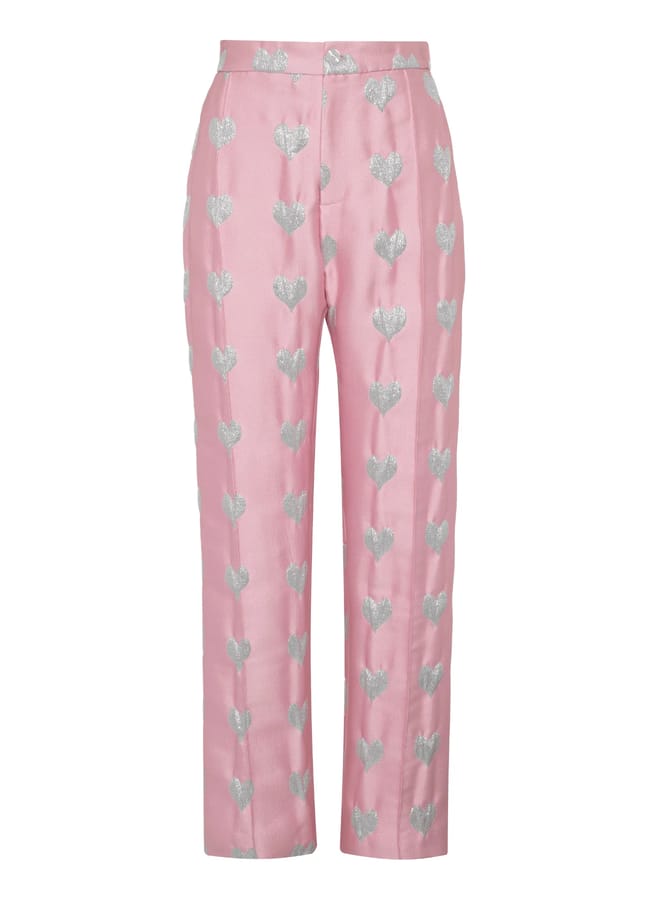 LISOU Hetty Pink Heart Print Silk Jacquard Trousers