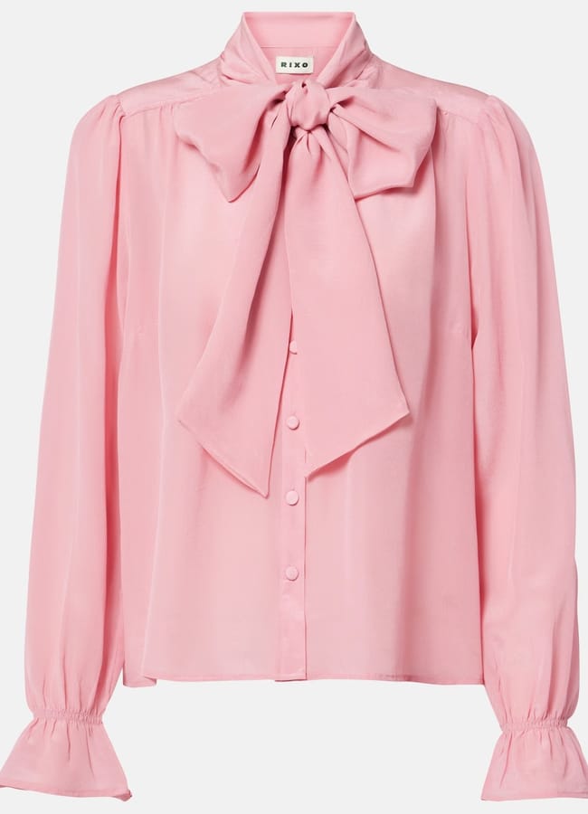 Rixo Wilhelmina tie-neck silk blouse in pink