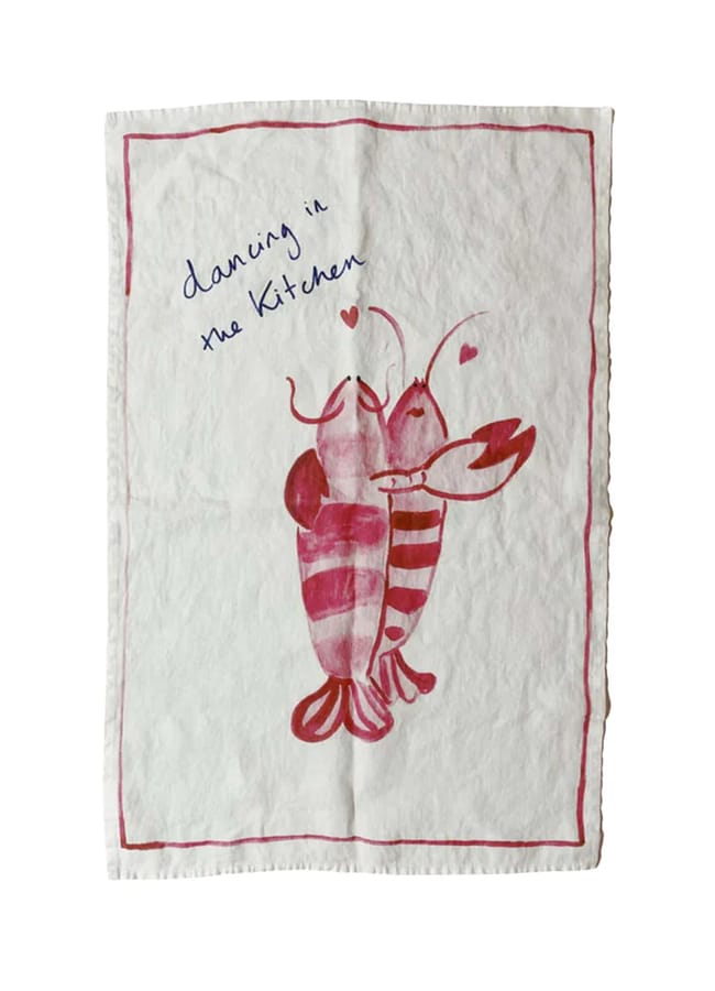 Dinette Dancing Lobsters Linen Tea Towel