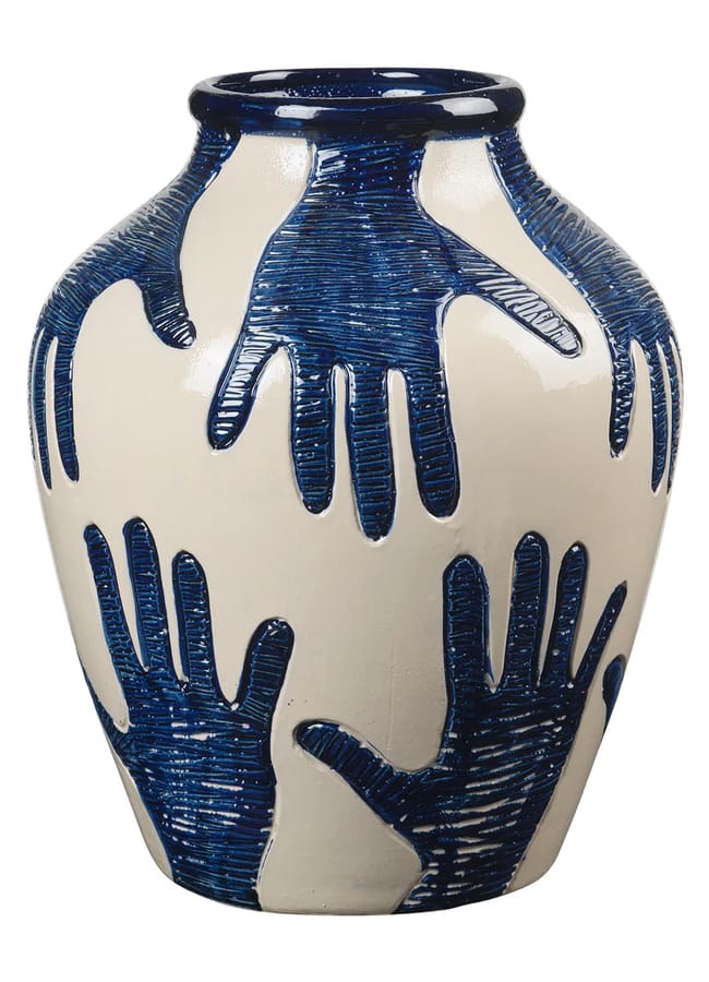 vase with blue hands