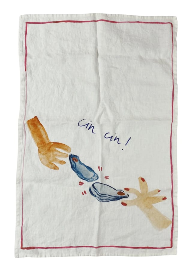 cin cin! oyster print tea towel