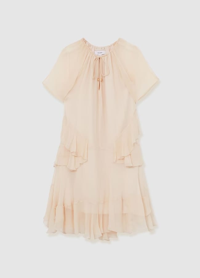 REISS Lexie Ruffle Mini Dress in Pink £198