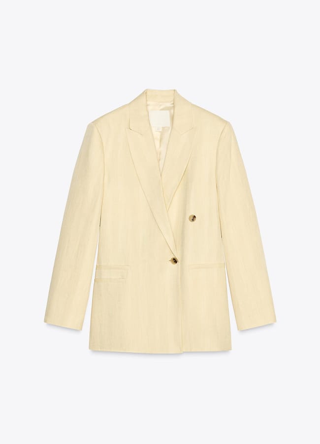 pale yellow ZRA MINIMAL LINEN BLAZER ZW COLLECTION